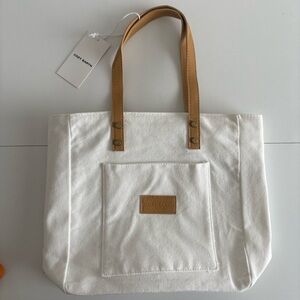 Cozy Earth Canvas Tote Bag Cream Leather Handles NWT Minimalist Bag‎